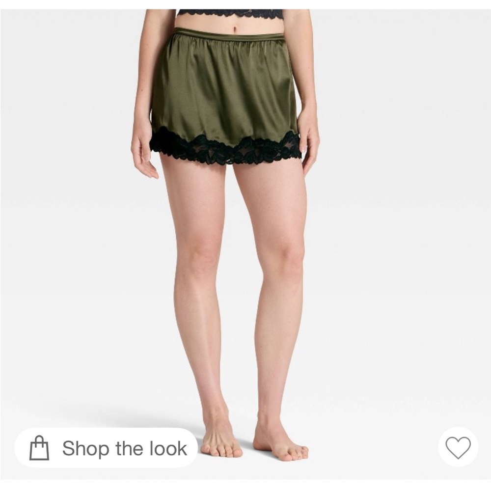 Auden Olive Green Satin Skirt with Black Lace